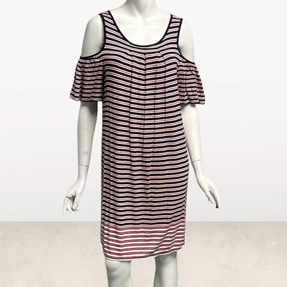 Max Studio Cold Shoulder Striped Dress - Picture 1 of 6